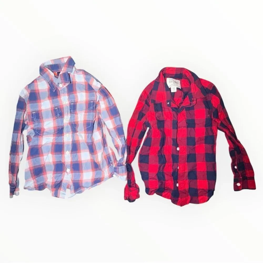 Lot of 6 Boys Plaid Button Down Shirts Small Mixed Brands Gymboree Fleece Lined